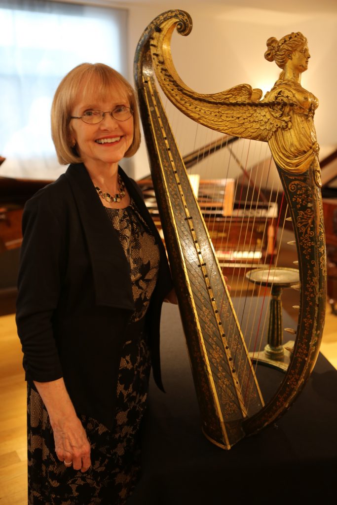 Nancy Hurrell and an Egan Irish Harp